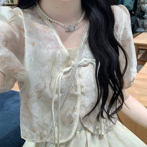 New Chinese Style Ink Print Sun Protection Cardigan and Open Back Dress Set