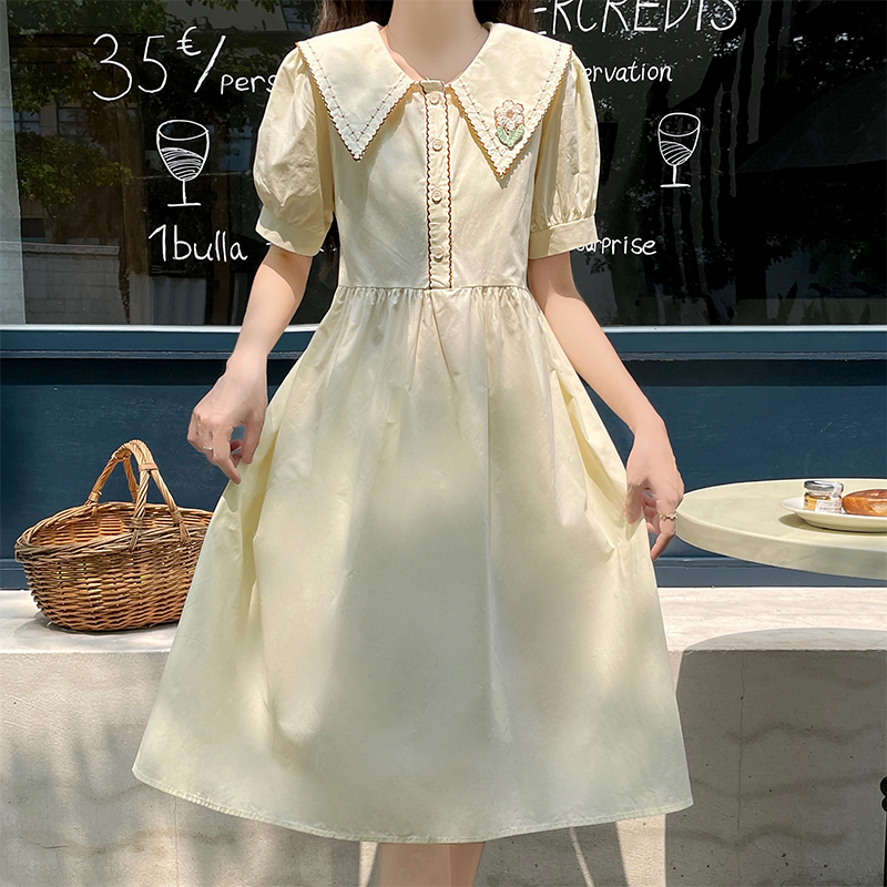 Sweet Doll Collar X-Line Midi Dress with Puff Sleeves - Image 2