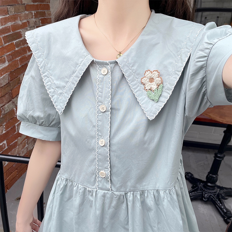 Sweet Doll Collar X-Line Midi Dress with Puff Sleeves - Image 4