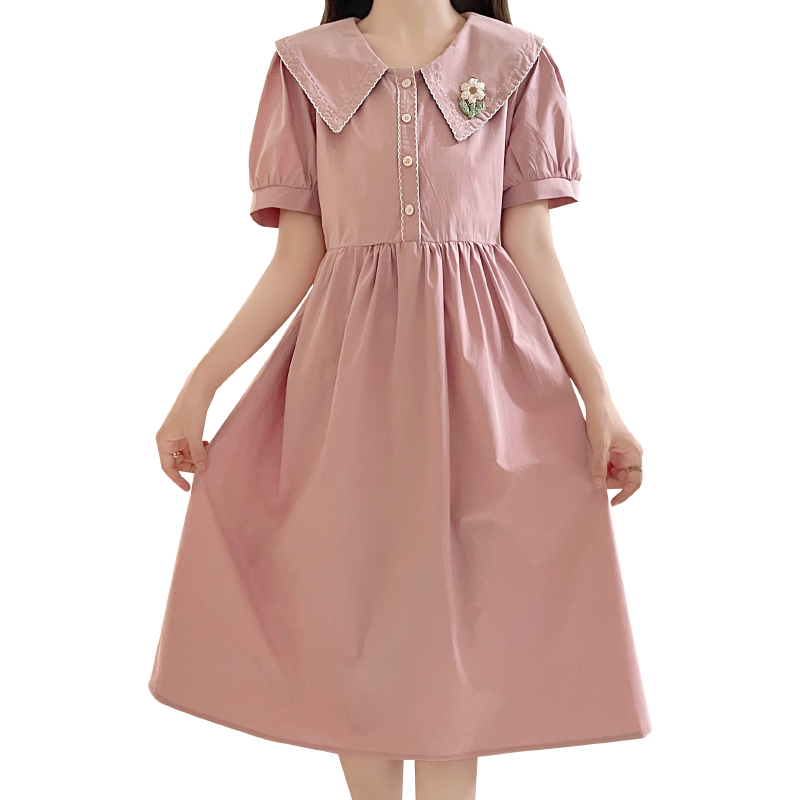 Sweet Doll Collar X-Line Midi Dress with Puff Sleeves - Image 5