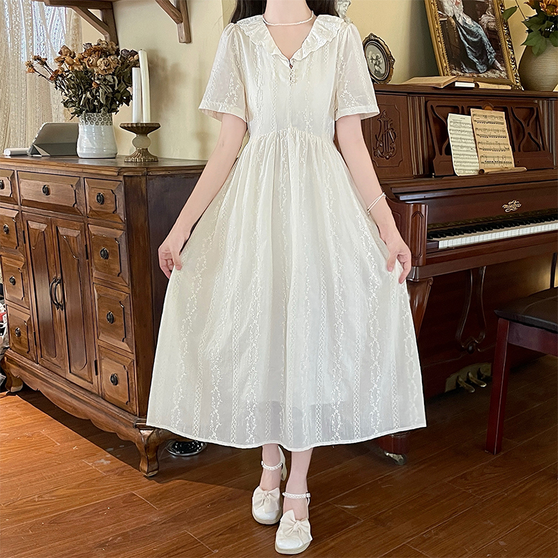 French Lace Doll Collar Embroidered Dress Sweet Midi - Image 3