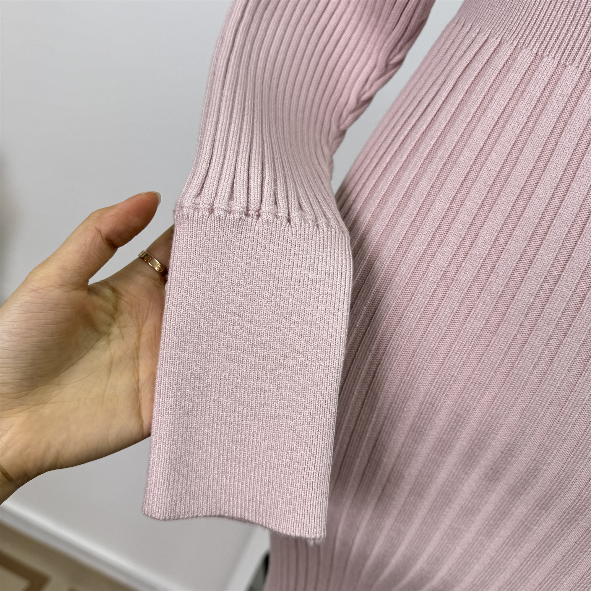 Chill Qiaoer Pink Sweet Slim Fit V-Neck Knitted Long Dress - Image 4