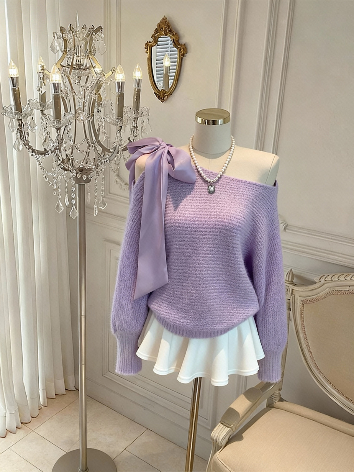 Sweet V-Neck Tie Long Sleeve Knit Sweater for Women - Image 3