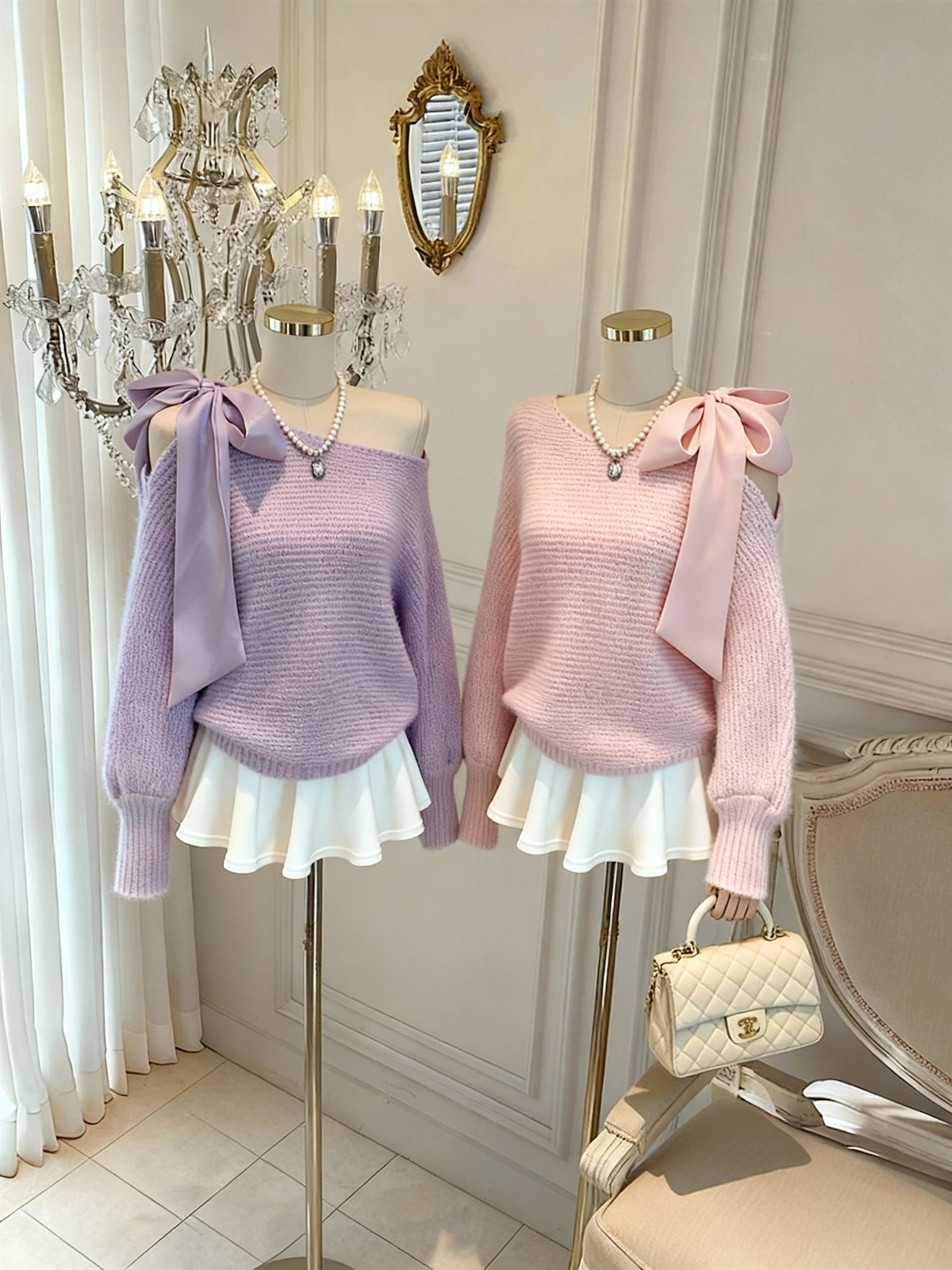 Sweet V-Neck Tie-Front Long-Sleeve Knit Sweater for Women - Image 2