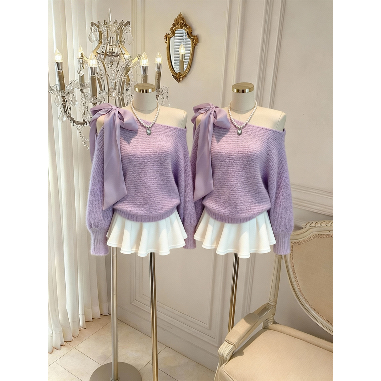 Sweet V-Neck Tie-Front Long-Sleeve Knit Sweater for Women - Image 5