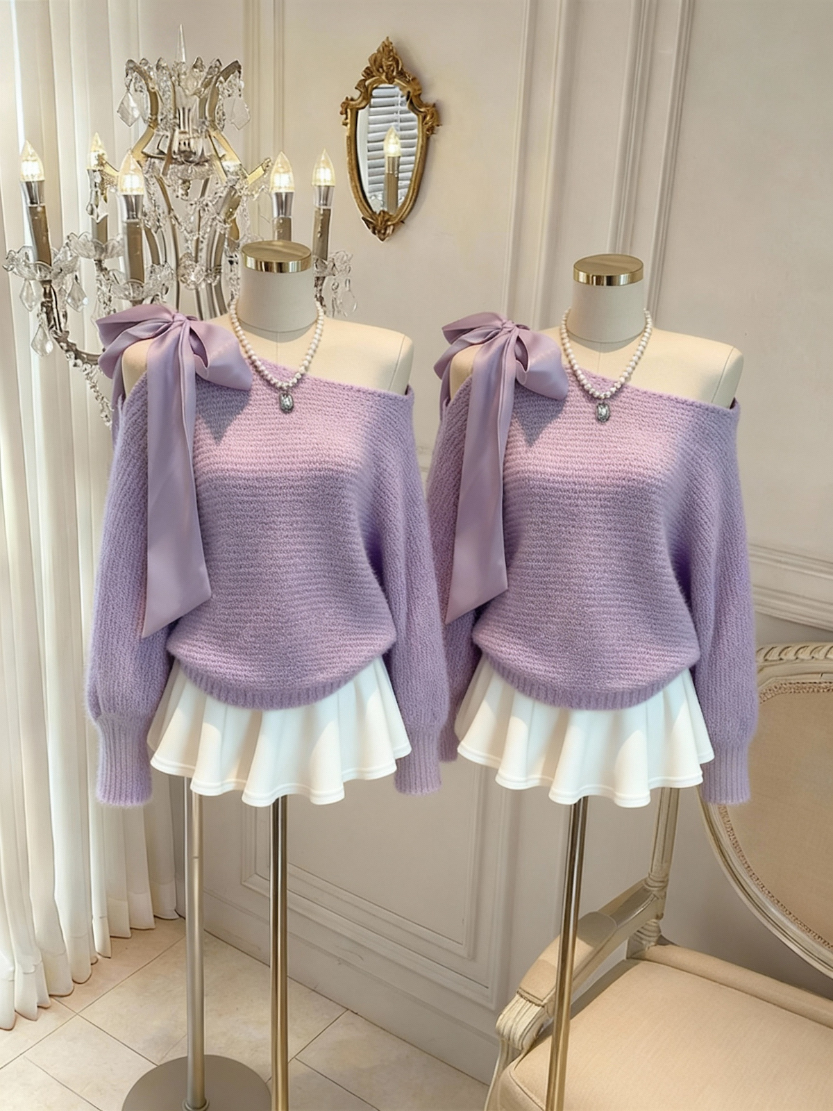 Sweet V-Neck Tie-Front Long-Sleeve Knit Sweater for Women - Image 3
