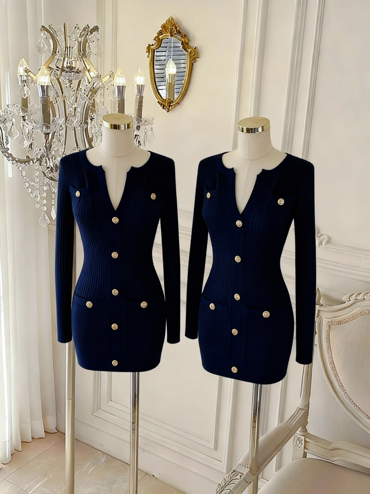 Women's Little Chanel Style Knit Dress with Waist-Cinching and Slimming Hip-Hugging Short Skirt - Image 3