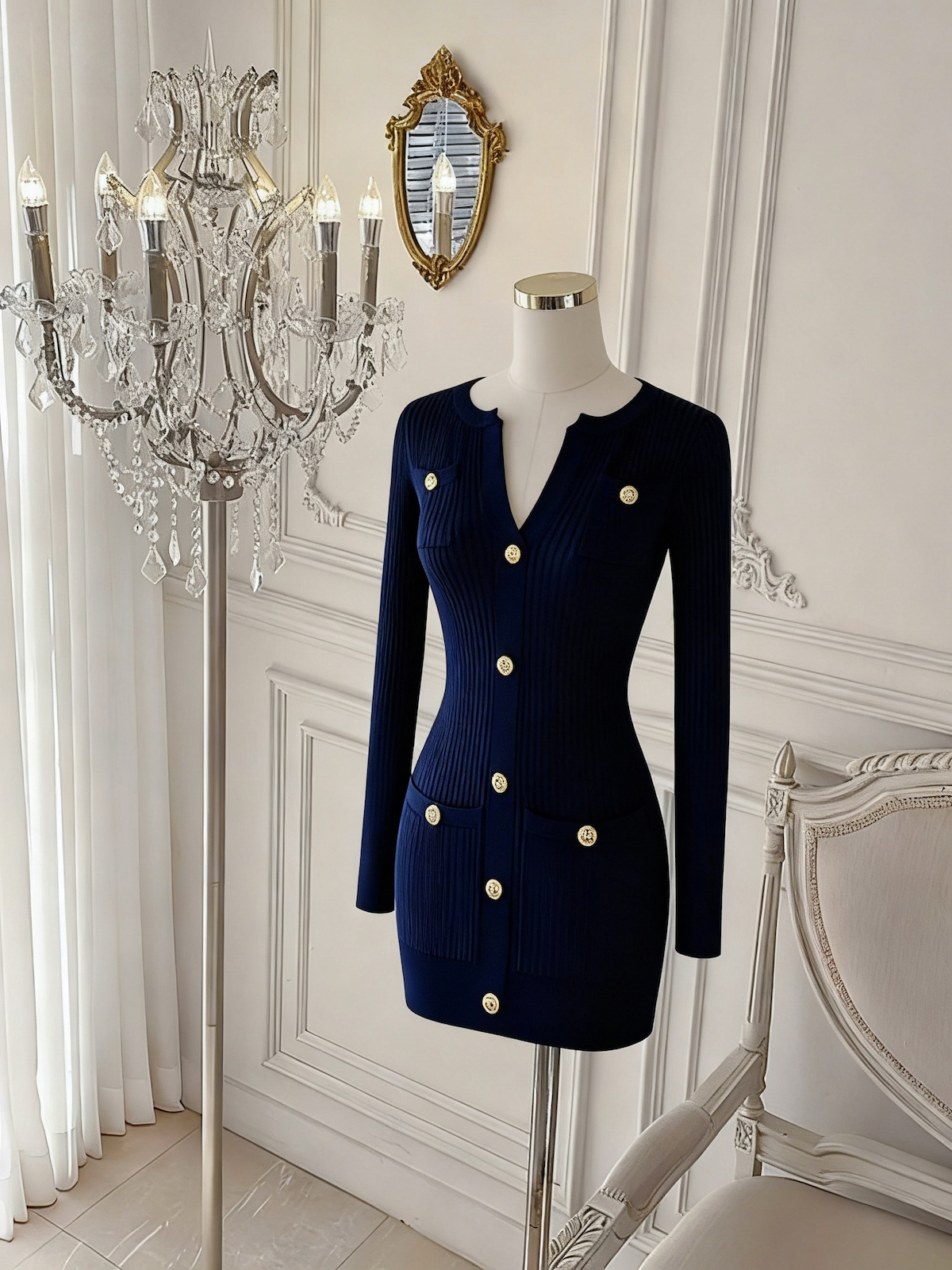 Women's Little Chanel Style Knit Dress with Waist-Cinching and Slimming Hip-Hugging Short Skirt - Image 4