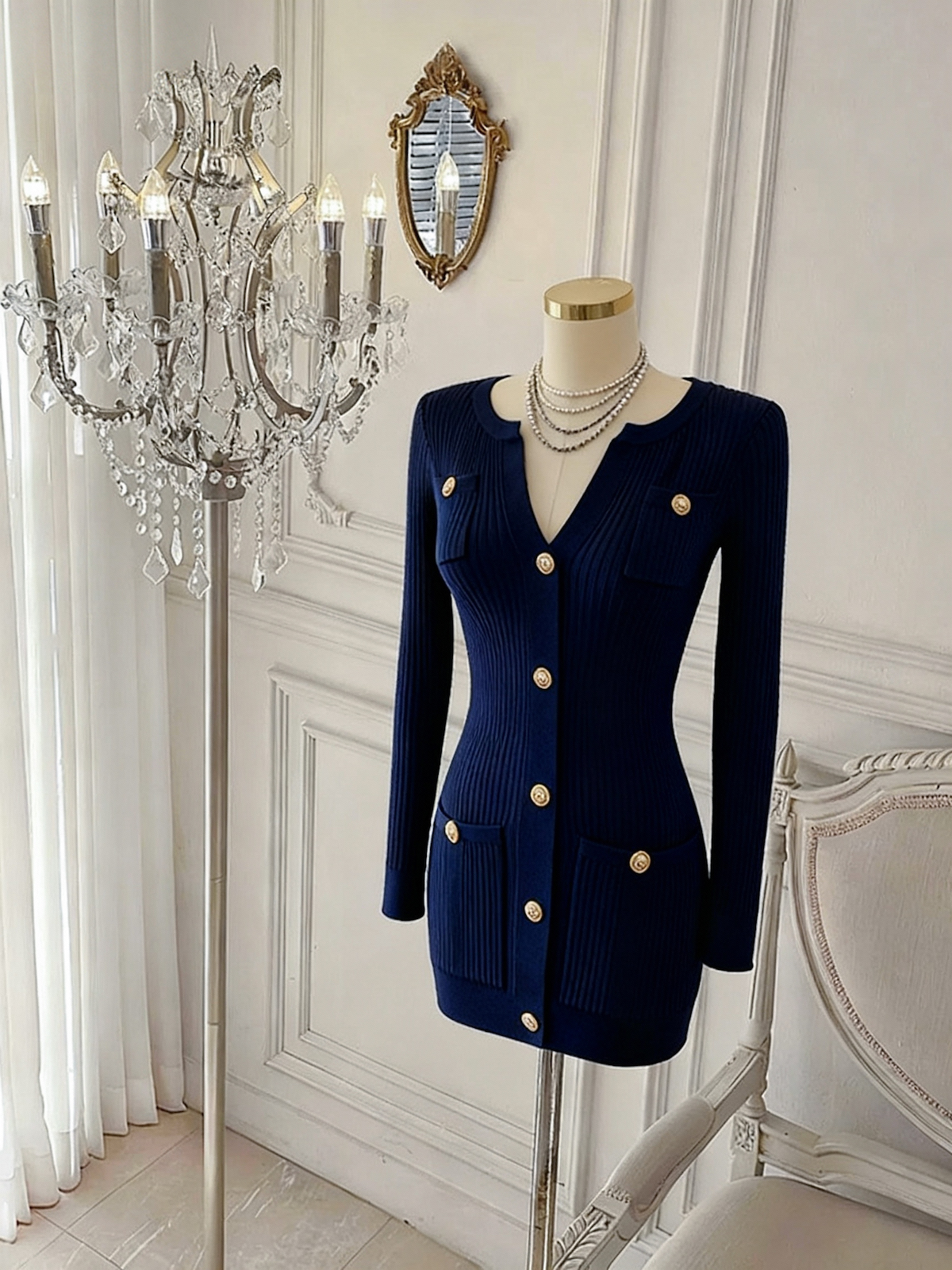 Women's Little Chanel Style Knit Dress with Waist-Cinching and Slimming Hip-Hugging Short Skirt - Image 2