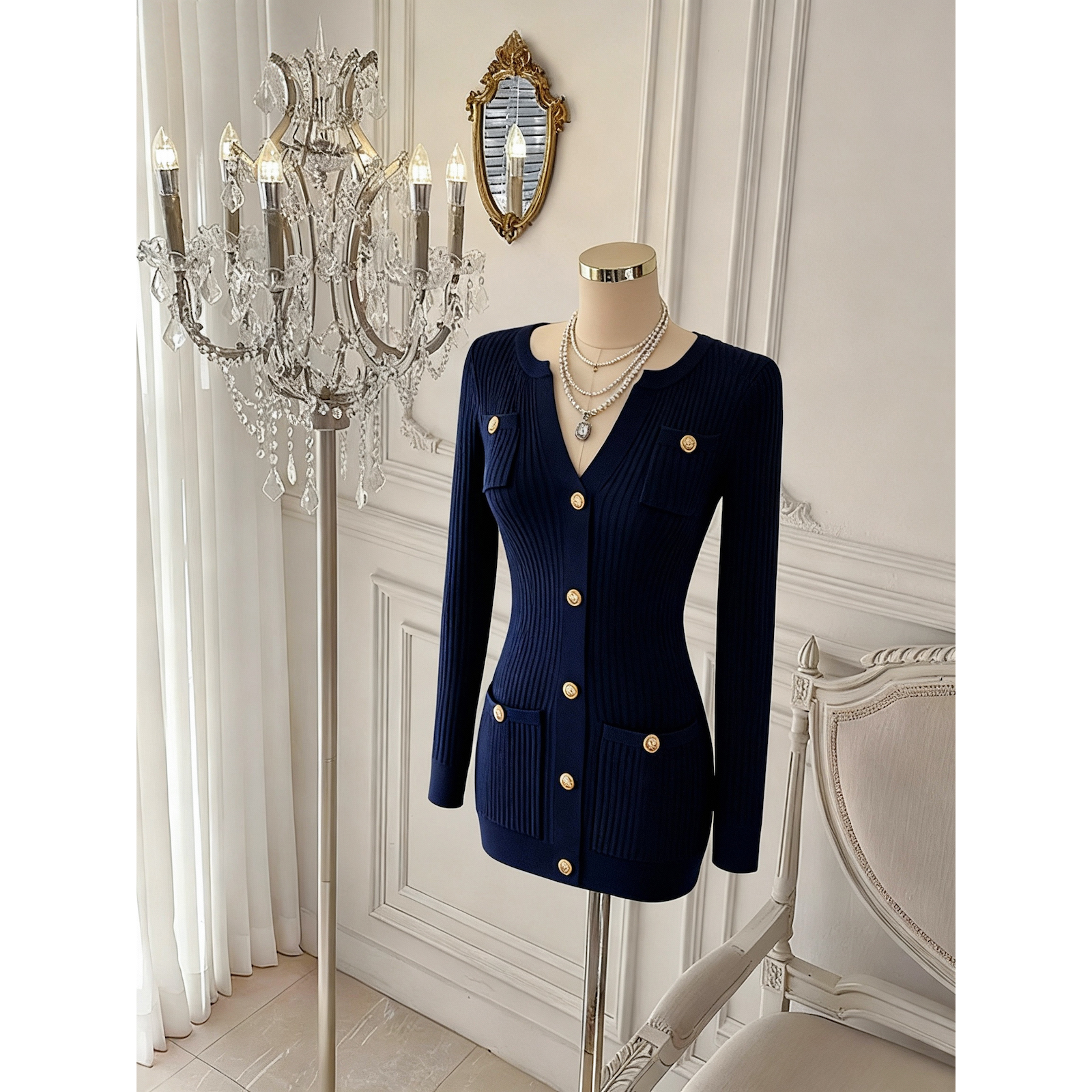 Women's Little Chanel Style Knit Dress with Waist-Cinching and Slimming Hip-Hugging Short Skirt - Image 5