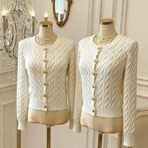 Women's Korean Style Cable Knit Cardigan Sweater