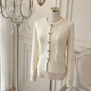 French Style Wool Cardigan Women Autumn Winter Soft Knit Sweater