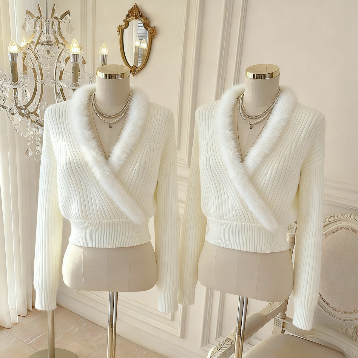 Korean V-Neck Wool Sweater with Fur Collar for Women Winter 2026 - Style 4429b9 - Image 4