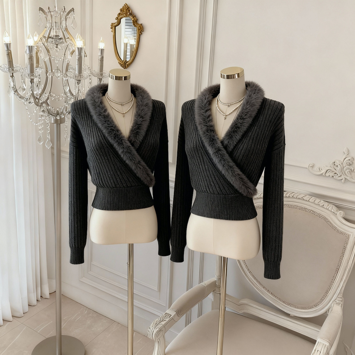 Korean V-Neck Wool Sweater with Fur Collar for Women Winter 2026 - Style 4429b9 - Image 5