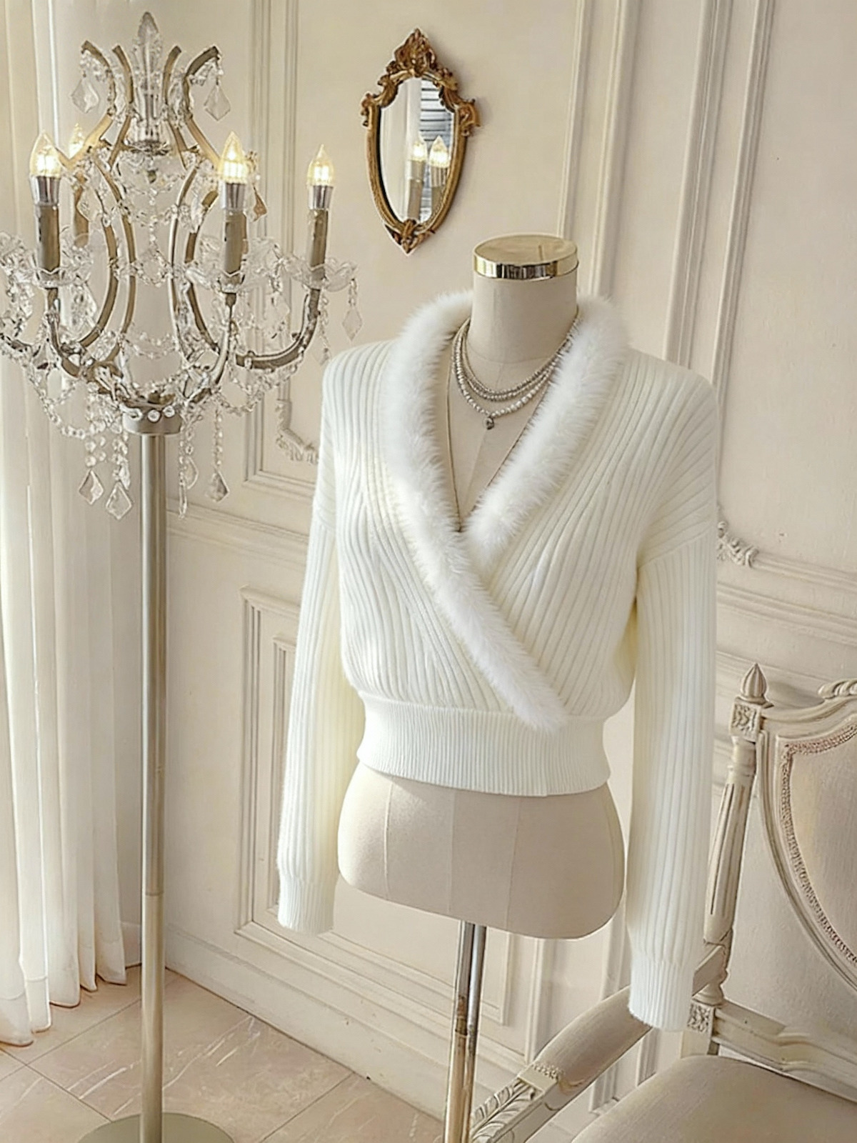 Korean V-Neck Wool Sweater with Fur Collar for Women Winter 2026 - Style 4429b9 - Image 2