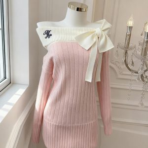 Off-Shoulder Bow Knit Top for Women