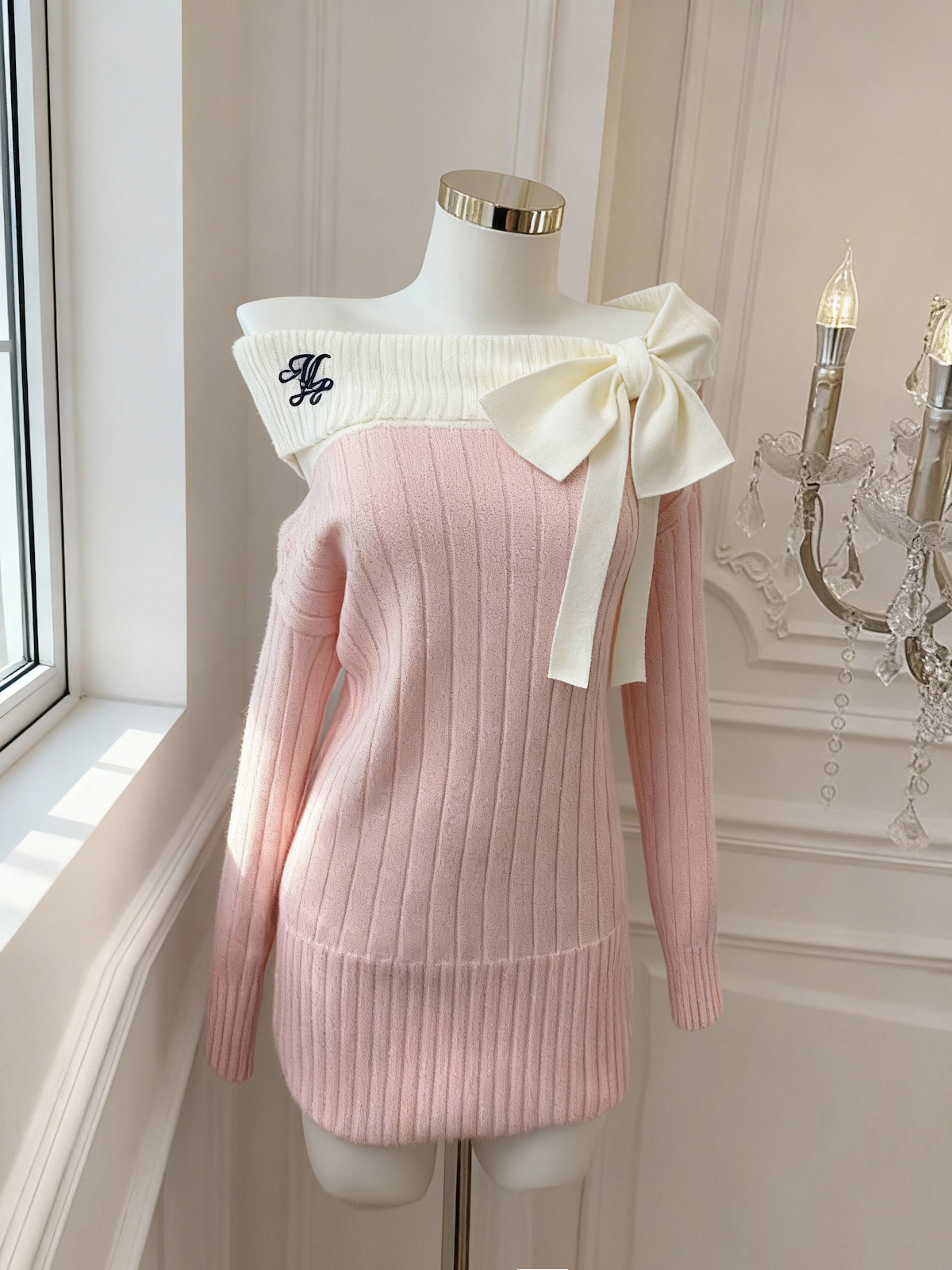 Off-Shoulder Bow Knit Top for Women