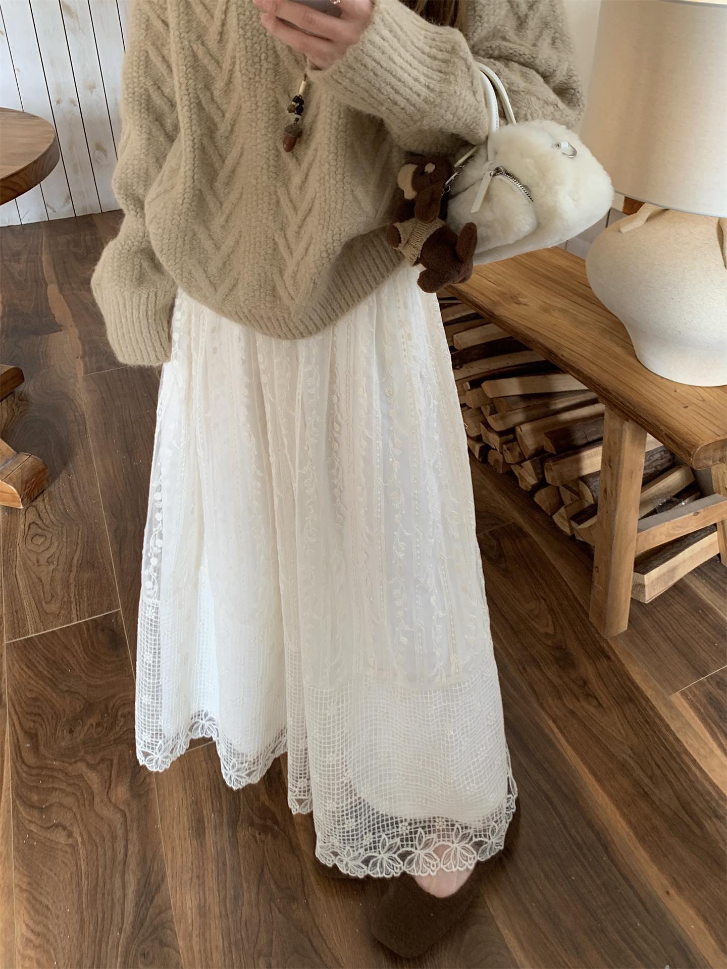 Women's A-Line Lace Jacquard Embroidered Long Skirt with High Waist - Image 2