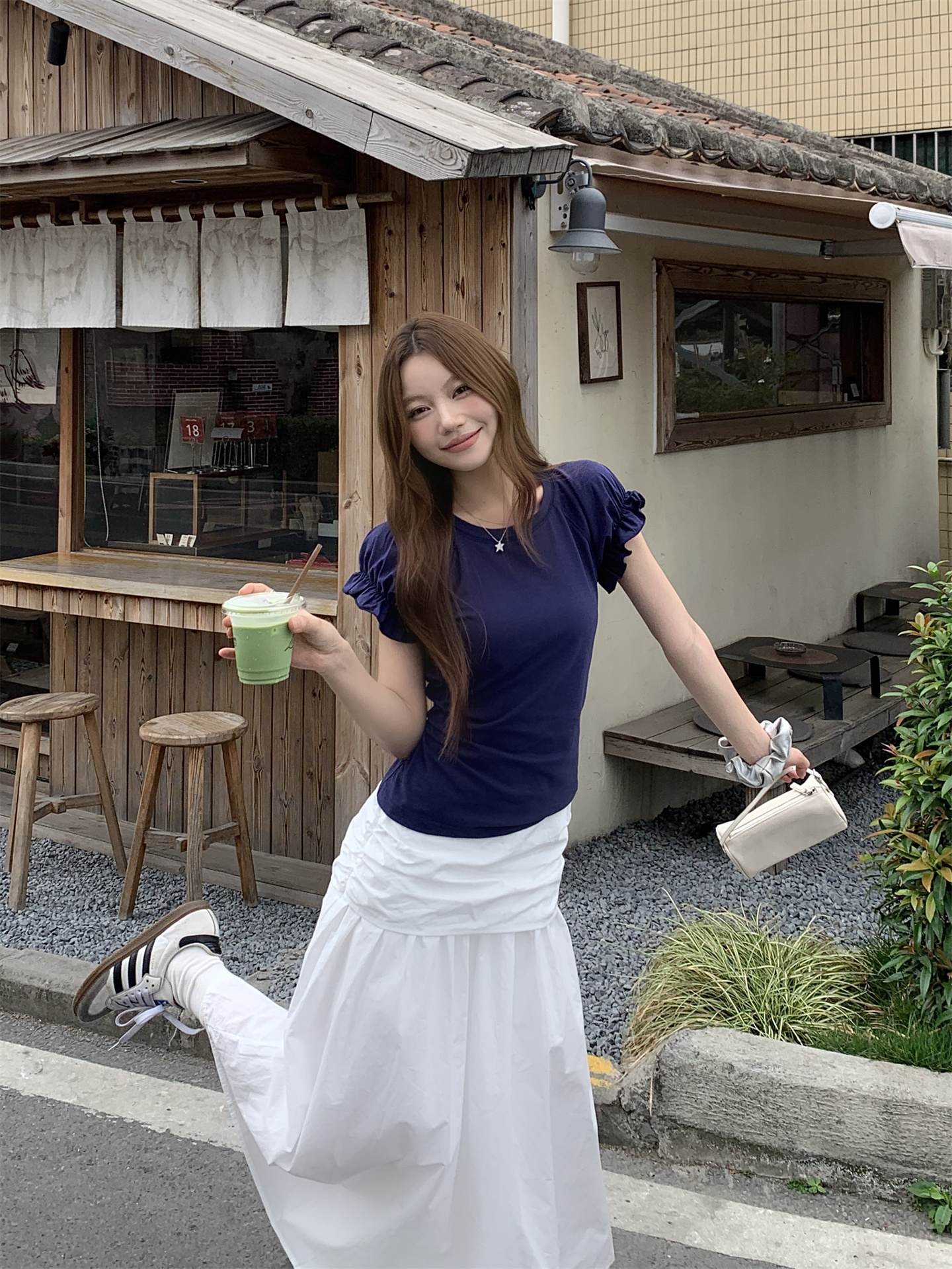 Sweet Ruffle Short Sleeve Top and A-Line Long Skirt Two-Piece Set - Image 3
