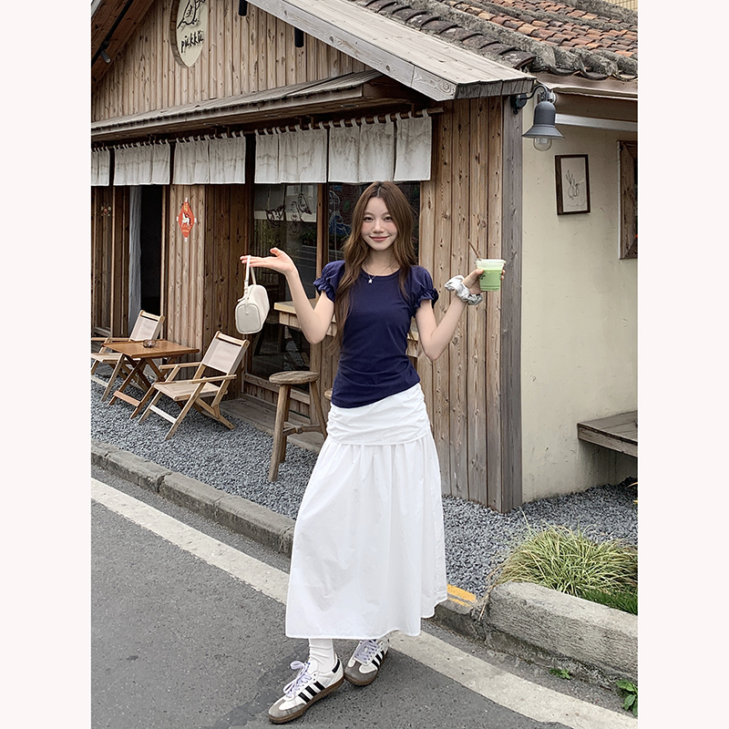 Sweet Ruffle Short Sleeve Top and A-Line Long Skirt Two-Piece Set - Image 5