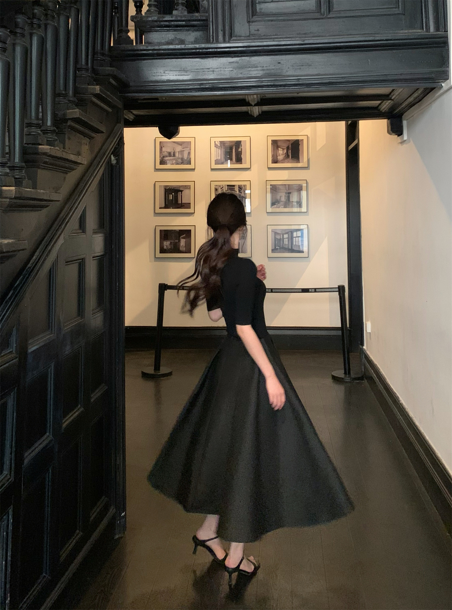 French Hepburn Style Half Turtleneck Knit Top and High Waist A Line Umbrella Skirt Set - Image 4