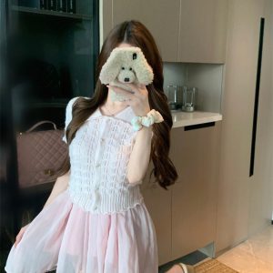 French Style Hollow Out Short Sleeve Knit Top