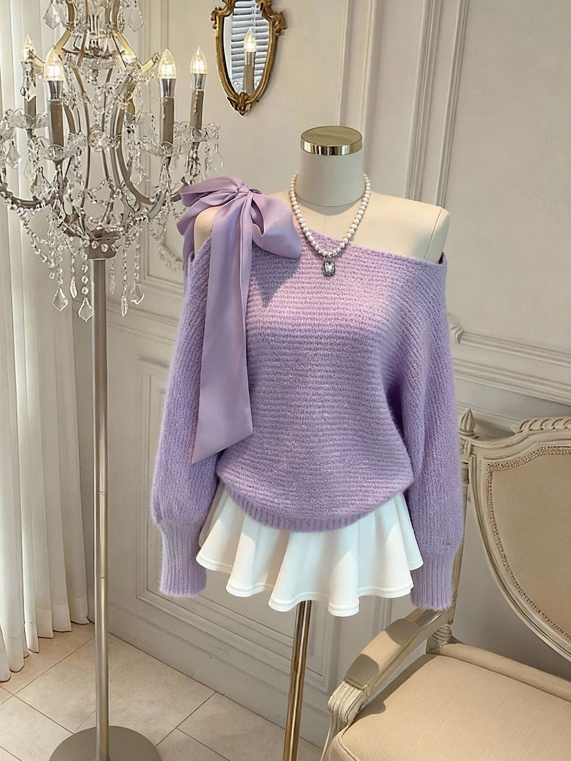 Sweet V-Neck Tie-Front Long-Sleeve Knit Sweater for Women